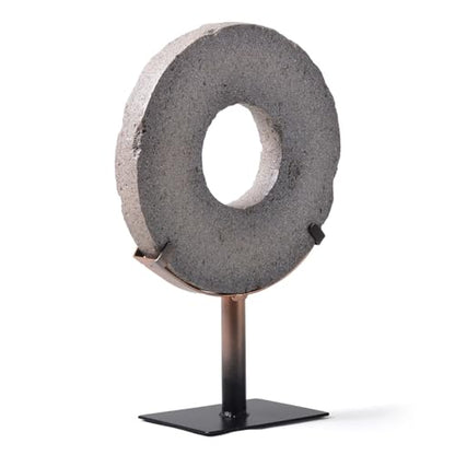 HAUCOZE Modern Home Decor Abstract Sculpture Table Centerpiece Art 13.8inch | Rustic Resin Statue with Metal Stand Ring Disc Ornament Screen Figurine Fashion Gift for Living Room Bedroom Office - size: 9.8x13.8inch