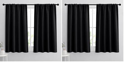 RYB HOME Bedroom Blackout Curtains - Black Curtains Solar Light Block Insulated Drapes Energy Saving for Bedroom Dining Living Room, 42 x 45 inches Long, Black, Set of 2 (Pack of 2) - color: Black, size: 42"W x 45"L (Pack of 4)