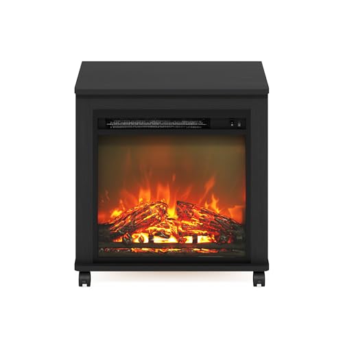 Furinno Jensen Side Table, Fireplace End Table with Wheels, Electric Fireplace Night Stand, Bedside Table, for Living Room, Bedroom, Americano - color: Americano, size: Fireplace with Wheels