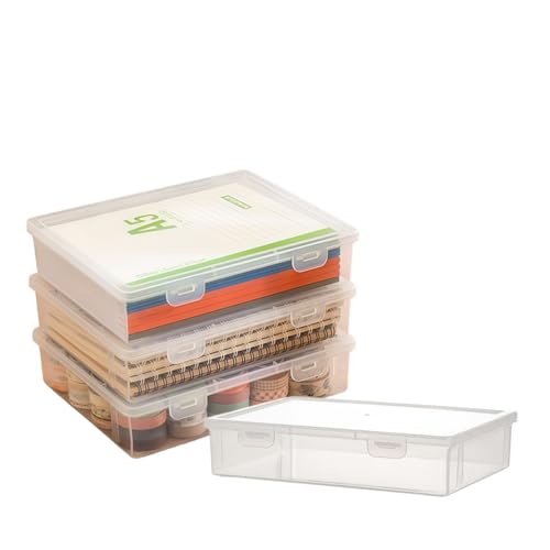 Clear Plastic Storage Box Rectangular Craft Organizer 4 Pcs | 9x6.7x2 Inch Container With Flap Lid, Art Supply Divider Case For Beads Pencils Notebooks Ornaments Accessories