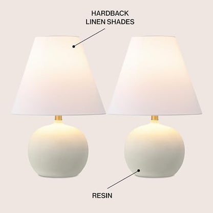 JONATHAN Y Asher 18.25" Gourd LED Table Lamp, Matte Cream, Set of 2 | Scandinavian Minimalist Style, White Linen Shade, Resin Metal Base, Bedside Nightstand, Rotary Switch, LED Bulbs Included - color: Matte Cream