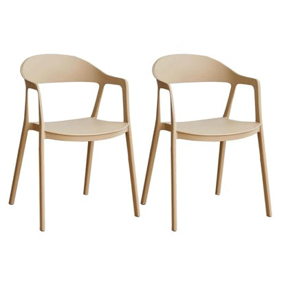 Stackable Dining Chair Plastic Dining Chairs Set of 2 with Hollow Back Dining Chairs Set Modern Save Space Kitchen Chairs - color: Camel