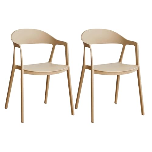 Stackable Dining Chair Plastic Dining Chairs Set of 2 with Hollow Back Dining Chairs Set Modern Save Space Kitchen Chairs - color: Camel