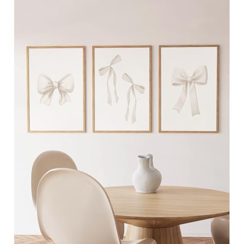 Preppy Bow Wall Art Decor Set of 3 Beige Coquette Wall Art Aesthetic Canvas Posters Trendy Girly Wall Decor Beige Bow Prints Preppy Pictures for Living Room College Apartment 12x16 Inch Unframed - color: Beige Bow Prints, size: 12x16 Inch Unframed