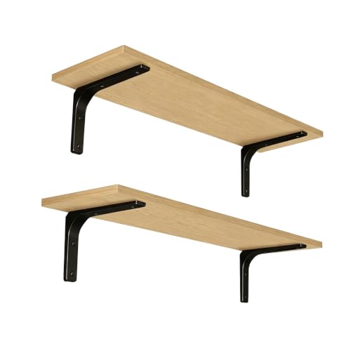 Long Wall Shelves, 31.5Inch Wooden Wall Mounted Shelves, Set of 2 | Floating Book Shelf with Metal Bracket, Easy Assembly, Max Load 22lbs, Wall Storage Ledges, Bedroom/Bathroom/Kitchen, Natural - color: Natural, size: 31.5 Inch