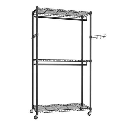 SONGMICS Clothing Rack, Heavy-Duty Garment Rack, Adjustable Storage Shelves | Freestanding Portable Wardrobe Closet, Hanging Rails, Ink Black, DALTEN Collection ULGR413B01 - size: 35.4"W x 78.3"H, style: Without Fabric Cover