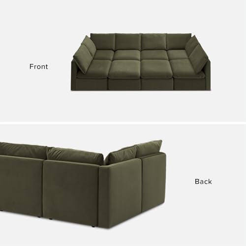 mopio Oversized Modular Sectional Sofa with Fully Removable Covers and Storage, Convertible U, L-Shaped and Sleeper Sectional, Modern Couches with Ottoman Chaise (Olive Green Velvet, 8 Seats, Sleeper) - color: [Gen 2] Olive Green Velvet, size: 8 Seats, Sl