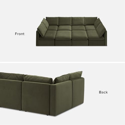 mopio Oversized Modular Sectional Sofa with Fully Removable Covers and Storage, Convertible U, L-Shaped and Sleeper Sectional, Modern Couches with Ottoman Chaise (Olive Green Velvet, 8 Seats, Sleeper) - color: [Gen 2] Olive Green Velvet, size: 8 Seats, Sl