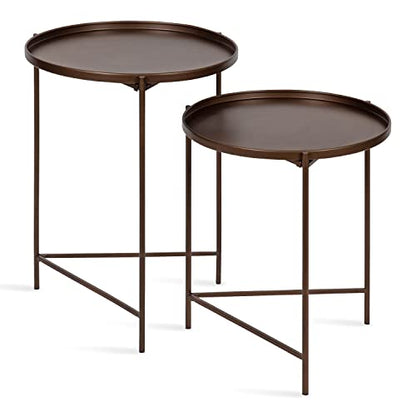 Kate and Laurel Ulani Modern Nesting Side Table; Set of 2; Bronze; Sophisticated Glam End Tables for Storage and Display - color: Bronze