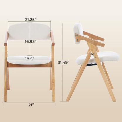 Folding Chairs with Padded Seats,Wooden Stackable Dining Chair,Easy to Store Foldable Dining Chairs for Kitchen, Living Room, Wedding Party Picnic (White) - color: White