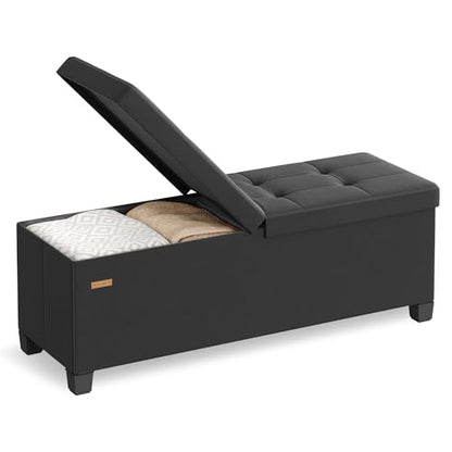 SONGMICS Storage Ottoman Bench with Legs, Folding Ottoman Foot Rest with Flipping Lid, Bench with Storage, for Living Room, Bedroom, Entryway, Linen-Look Fabric, 43.3 Inches, Ink Black ULSF079BH01 - color: Ink Black, style: with Flipping Lid