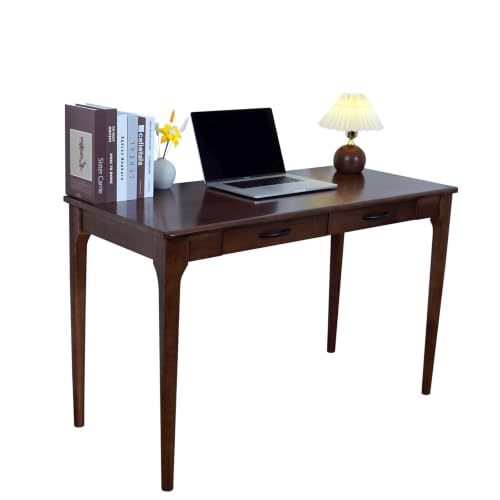 Solid Wood Desk with Drawers, Wooden Computer Desk for Home Office, Gaming Study Desk for Small Spaces, Writing Work Desk for Bedroom,Easy Assembly (Walnut Color 47 inch 2 Drawers) - color: Handle Walnut Color 47.2 Inch