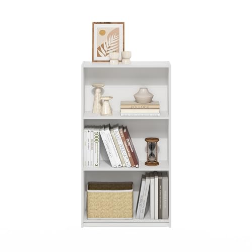 Furinno Basic Book Shelf, 3-Tier Modern Bookshelf, Bookcase with Open Shelves, 9.3 x 21.8 x 39.5, for Living Room, Bedroom, Home Office, White - color: White/White, size: 3-Tier