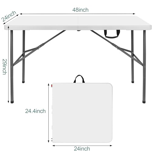 4 ft HDPE Folding Table with Carry Handle, Frame Locks, 330 lb Capacity | 24 x 48 x 29 in, alloy steel frame, weather- and scratch-resistant top, compact fold, indoor and outdoor use - size: 4ft Folding Table