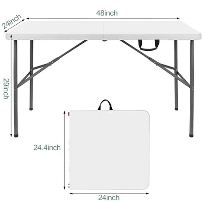 4 ft HDPE Folding Table with Carry Handle, Frame Locks, 330 lb Capacity | 24 x 48 x 29 in, alloy steel frame, weather- and scratch-resistant top, compact fold, indoor and outdoor use - size: 4ft Folding Table