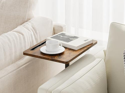 Masupu Sofa Arm Tray Table - 360° Swivel Height Adjustable End Table, Small Snack Side Table for Couch, C Shaped Table for Bed, Chair or TV Tray Table(Rustic Brown) - color: Rustic Brown