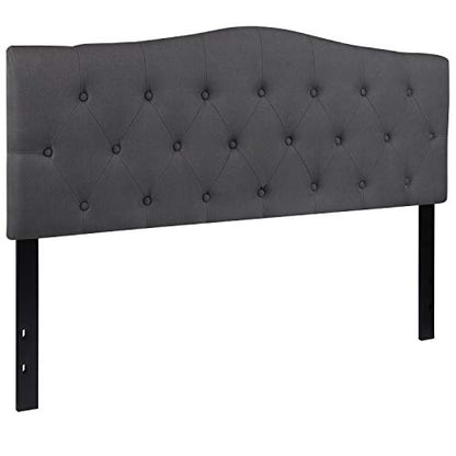 EMMA + OLIVER Arched Button Tufted Queen Size Headboard in Dark Gray Fabric - color: Dark Gray, size: Queen
