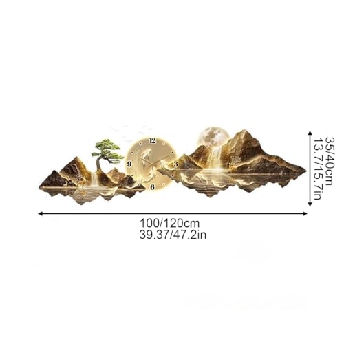 3D Wall Art Clock Decor with LED Light,Plug-in Power Illuminated Mountain Landscape Wall Decorative,Modern Wall Art for Bedroom, Living Room, Apartment, Office(A,40 * 120cm) - color: A, size: 40*120cm