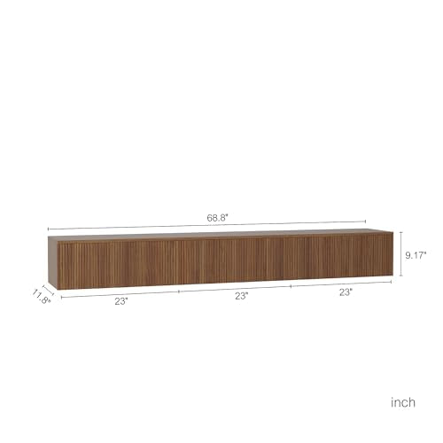Floating TV Stand Wall Mounted with Led Lights, 69" Modern Floating Entertainment Center, Large Storage Media Console Wall Unit for Living Room Bedroom, Walnut - color: Walnut, size: 69" W x 9.17" H