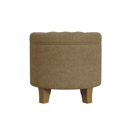 HomePop 19" Velvet Button Tufted Round Storage Ottoman - Mocha Velvet - color: Mocha Velvet