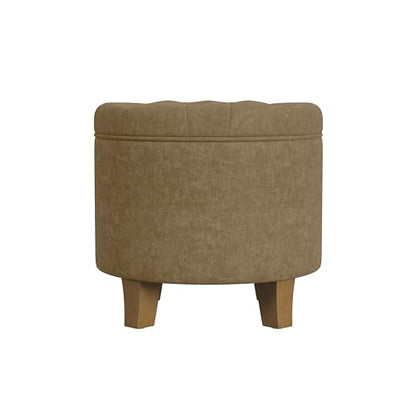 HomePop 19" Velvet Button Tufted Round Storage Ottoman - Mocha Velvet - color: Mocha Velvet