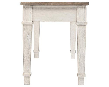 Signature Design by Ashley Skempton Farmhouse Storage Bench, Distressed Finish, Seat With Hidden Storage, Wood, 48" W x 15" D x 18.5" H, White & Light Brown