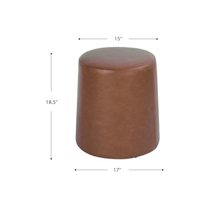HomePop 17" Organic Shape Ottoman - Chestnut Faux Leather - color: Chestnut Faux Leather