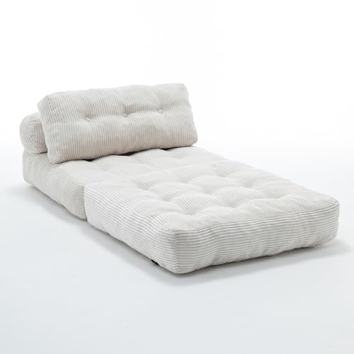 Beige Convertible Sofa Bed Folding Sofa Bed Sleeper Chair Couch Beds, Comfy Floor Beds with Pillow and Back Support, Small Couch for Bedroom, Living Room Bedroom - color: White