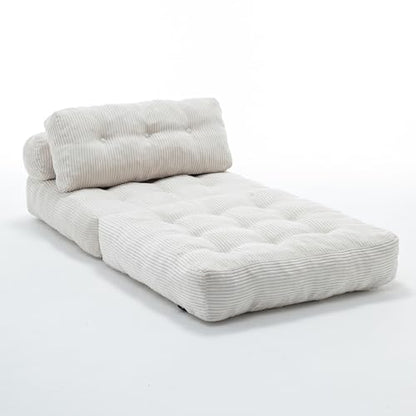 Beige Convertible Sofa Bed Folding Sofa Bed Sleeper Chair Couch Beds, Comfy Floor Beds with Pillow and Back Support, Small Couch for Bedroom, Living Room Bedroom - color: White