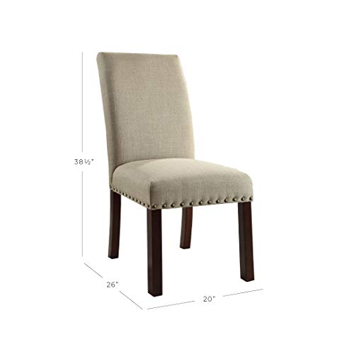Homepop Home Decor | Classic Upholstered Parsons Dining Chairs | Set of 2 Accent Dining Chairs with Nailhead Trim, Natural Linen - color: Natural, style: Pack of 2
