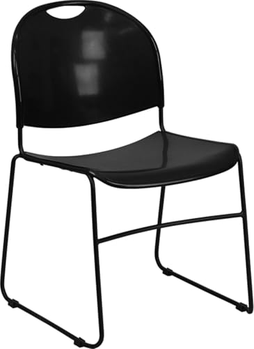 Flash Furniture HERCULES Series 880 lb. Capacity Black Ultra-Compact Stack Chair with Black Powder Coated Frame - color: Black Plastic/Black Frame, size: Set of 1