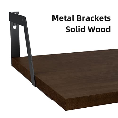SRIWATANA Dark Walnut Deep Floating Shelves, Set of 2 Wood Wall Shelf Unit | Sturdy Rustic Wood Organizers; Large Capacity Spacious Hanging Boards to Display Books, Plants, Kitchen Spices - color: Dark Walnut