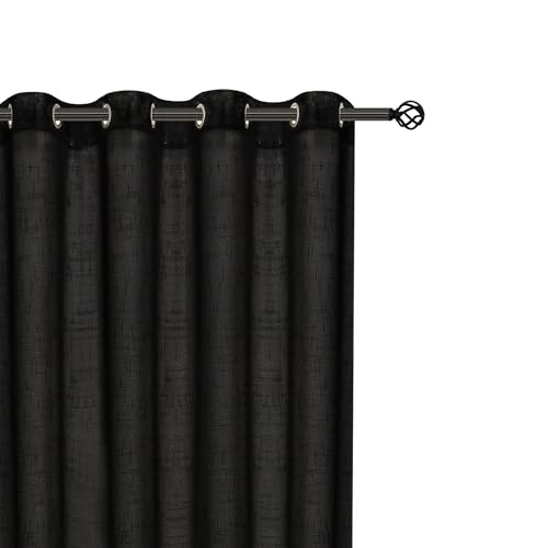 Sheer Curtains Faux Linen Semi Voile Light Filtering Drapes Pair for Bedroom Living Room, Set of 2 Grommet Top Window Curtain Panels (54 x 63 Inch,Black) - color: Black, size: 54"W x 63"L (Pack of 2)