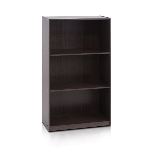 Furinno BASIC Book Shelf, 3-Tier Modern Bookshelf, Bookcase with Open Shelves, 9.3" x 21.8" x 39.5", for Living Room, Bedroom, Home Office, Dark Brown - color: Dark Brown, size: 3-Tier