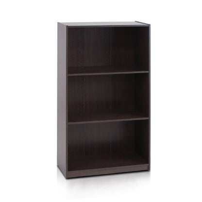 Furinno BASIC Book Shelf, 3-Tier Modern Bookshelf, Bookcase with Open Shelves, 9.3" x 21.8" x 39.5", for Living Room, Bedroom, Home Office, Dark Brown - color: Dark Brown, size: 3-Tier