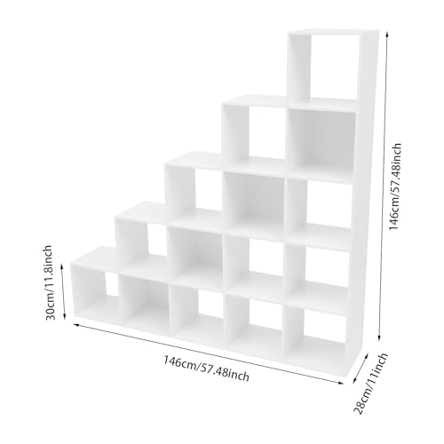 5-Tier Stepped Bookshelf, 15 Cube Storage Organizer, Freestanding Ladder Bookcase, L-Shaped Corner Shelf, Room Divider Shelf, 57.5" Tall Modern Display Shelf for Home Office Living Room - size: 15 Cubes/L-Shaped