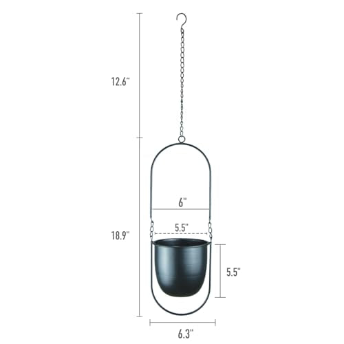 Modern Metal Hanging Planters with 6 Inch Pots and Sleek Chains - Set of 2 Oval Geometric Plant Hangers - Black Wall and Ceiling Mount Flower Holders for Indoor Décor - size: OVAL-6 INCH POT-V2