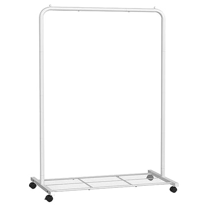 SONGMICS Clothes Rack with Wheels, Clothing Rack for Hanging Clothes, 25.4 mm Metal Garment Rack with Dense Mesh Storage Shelf, 110 lb Load Capacity, 2 Brakes, Cloud White UHSR025W01 - color: White, style: Single Rod