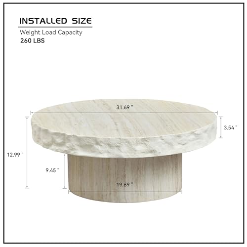 31.69" Modern Concrete Coffee Table with Base (31.69" x 12.99") | Center Table, Concrete Coffee Table, Travertine Accent Table, Living Room Furnitures, Mars Pattern - color: Mars,ø31.69" X 12.99"