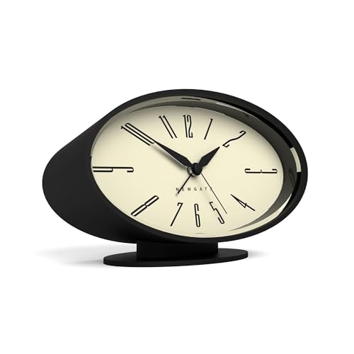 NEWGATE® Ronnie Alarm Clock | Oval Retro Design | Black Soft Rubberised Finish | Ideal for Bedside, Desk or Shelf | Modern, Retro mid-Century Bedroom & Office Accessory - color: Silicone Black