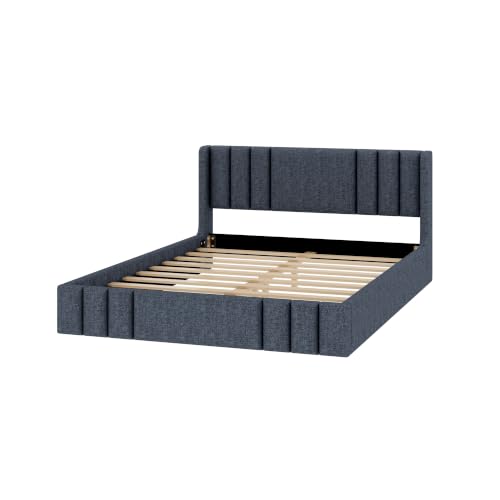 VilroCaz Queen Size Linen Upholstered Platform Bed Frame with Thick Fabric Headboard, No Box Spring Needed (Gray-6.17, Queen) - color: Gray-6.17, size: Queen