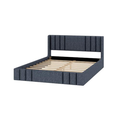 VilroCaz Queen Size Linen Upholstered Platform Bed Frame with Thick Fabric Headboard, No Box Spring Needed (Gray-6.17, Queen) - color: Gray-6.17, size: Queen