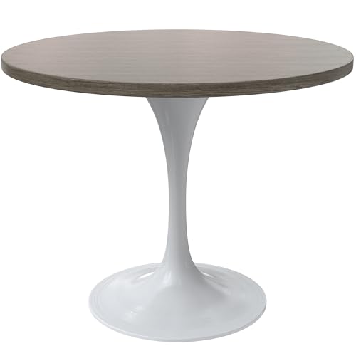 LeisureMod Verve Mid-Century Modern 36 Inch Round Dining Table, MDF Wood Tabletop with White Steel Pedestal Base, Contemporary Kitchen & Dining Room Table, for Small Spaces (Dark Maple) - color: Dark Maple Wood, size: 36 inch Wide