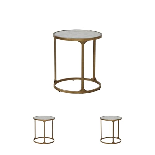 Signature Design by Ashley Korajane Round End Table, Gold, 20 Inch | 20x20x23 in round end table, 21.63 in under table space, Faux marble tempered glass top, Antique gold metal frame - color: Antique Gold