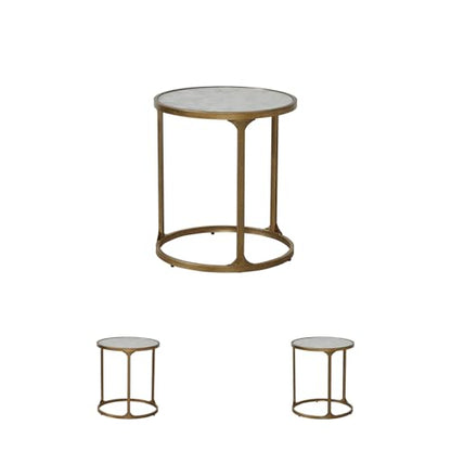 Signature Design by Ashley Korajane Round End Table, Gold, 20 Inch | 20x20x23 in round end table, 21.63 in under table space, Faux marble tempered glass top, Antique gold metal frame - color: Antique Gold