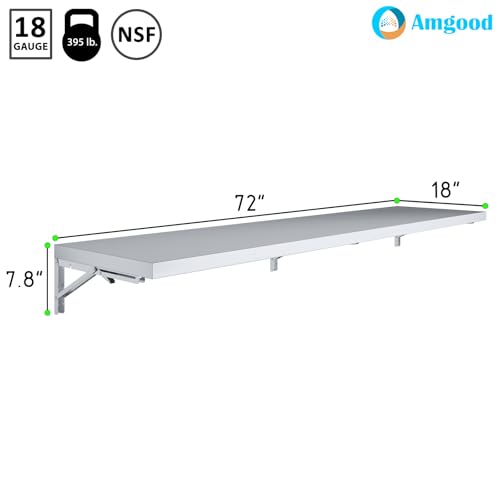 AmGood Stainless Steel Folding Wall Shelf 18 in. x 72 in. | NSF | Concession Stand, Food Truck, Kitchen, Restaurant, Garage, Laundry, Utility Room - size: 72" Long X 18" Deep