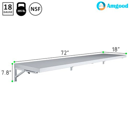 AmGood Stainless Steel Folding Wall Shelf 18 in. x 72 in. | NSF | Concession Stand, Food Truck, Kitchen, Restaurant, Garage, Laundry, Utility Room - size: 72" Long X 18" Deep