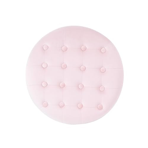 HomePop by Kinfine Fabric Upholstered Round Storage Ottoman - Velvet Button Tufted Ottoman with Removable Lid, Pink, Small - color: Pink