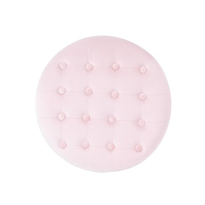 HomePop by Kinfine Fabric Upholstered Round Storage Ottoman - Velvet Button Tufted Ottoman with Removable Lid, Pink, Small - color: Pink