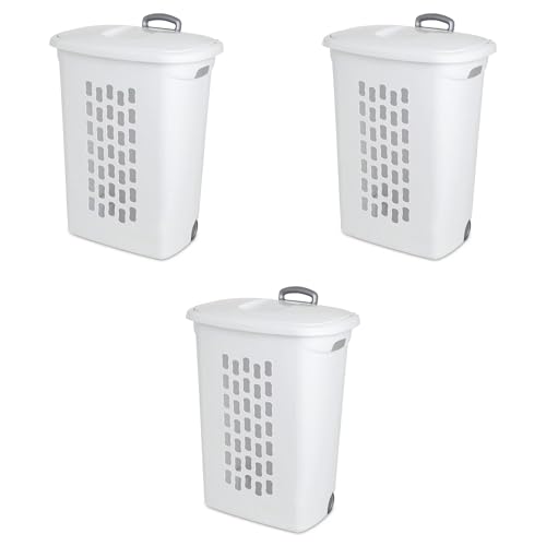 Sterilite Ultra™ Wheeled Hamper, Plastic Laundry Hamper, White, 3 Pack - size: 3 Pack
